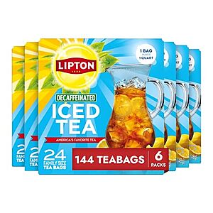 [NEW, SnS] $19.32 | 6-Pack 24-Count Lipton Decaf Black Iced Tea Bags at Amazon