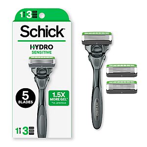 Select Accts[AC,S&S]Schick Hydro Sensitive 5-Blade Razors for Men, 1 Handle & 3 Refills $7.49  + Free S&H w/ Prime or $35+