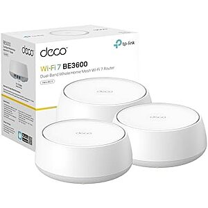 $152.99* | 3-Pack TP-Link Deco 7 BE23 Dual-Band BE3600 WiFi 7 Mesh Wi-Fi System + 15% Back w/ Prime Visa Card at Amazon