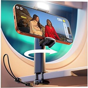 LISEN Airplane Travel Phone Holder w/ Adjustable LED Light & Clamp Mount (USB-C Rechargeable) $7.99 + Free Shipping w/ Prime or on $35+