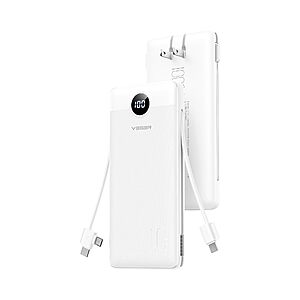 VEGER Portable Charger, 10000mAh Power Bank, Built in Wall Plug and Cables $17.95