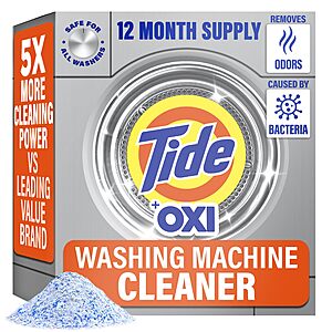 $12.30 or less S&S 30% off Q: Tide Washing Machine Cleaner 52 Week Supply with Oxi for Front and Top Loader Washer Machine  12 Month Supply AMZ