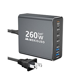 MEKIOJEO Up to 260W 7 Ports USB C GaN Charger (Gray) $19.99 + Free S&H w/ Prime or $35+