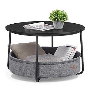 VASAGLE LILEA 29.5" Round Coffee Table w/ Fabric Storage Basket & Metal Frame (2 Colors) $49.99 + Free Shipping