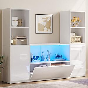 YITAHOME 67" U-Shaped Castle Bookcase w/ LED Lights, Cabinet & Open Shelves (White Gloss) $89.99 + Free Shipping