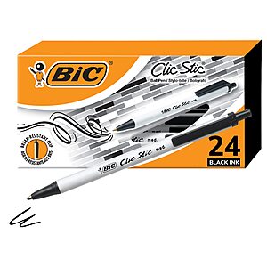 [S&S]24-Count 1.0 Mm BIC Clic Stic Black Retractable Ballpoint Pens, Medium Point $5.94 + Free S&H w/ Prime or $35+
