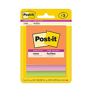 3-Pk 3"x3" Post it Super Sticky Notes (45 Sheets, Energy Boost Collection) $1.89 + Free S&H w/ Prime or $35+