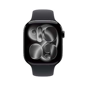 Apple Watch Series 11 [GPS + Cellular 46mm] Smartwatch with Jet Black Aluminum Case with Black Sport Band - S/M $349.97
