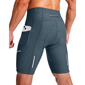 Bikewa Men's 9" 3D Padded Cycling Shorts w/ Side Pockets, Rear Zipper Pocket & UPF 50+ (S-3XL, Various) from $18.55 + Free Shipping w/ Prime or on $35+