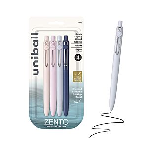 uniball™ Zento Gel Pens, Black Ink, 0.7mm Medium Point, 4 Count | Retractable, Smooth Writing, Quick-Drying, No Smear, No Bleed~$5.28 After Coupon & S&S @ Amazon