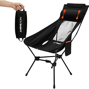 NOVSIGHT Portable High Back Folding Camping Chair w/ Removable Pillow & Side Pocket $34.19 + Free Shipping w/ Prime or on $35+