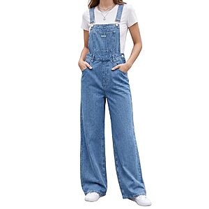 [Lightning Deal] EMMIOL Women's Denim Overalls, Baggy Loose Fit Wide Leg Jumpsuit with Adjustable Straps $29.99