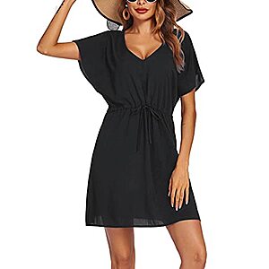 Ekouaer Women's Short Sleeve V-Neck Beach Cover Up Dress (Various) $7.99 + Free Shipping w/ Prime or on $35+