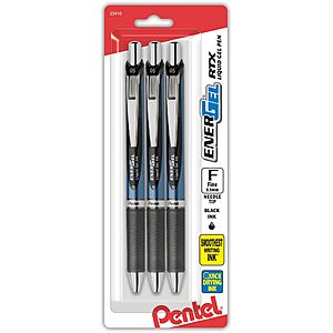 Pentel EnerGel RTX Retractable Liquid Gel Pen, (0.5mm), Fine Line, Needle Tip, Black Ink, Pack of 3~$4.74 With S&S @ Amazon