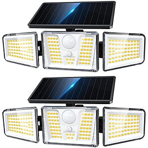Prime Members: (2 Pack) KOOPER Solar Flood Lights, 210 LED Motion Sensor Outdoor Lights, 3 Heads 300° Wide Angle, IP65 $15.99