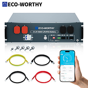 ECO-WORTHY 2560Wh 48V 50Ah Server Rack LiFePO4 Lithium Battery w/ Built-in 100A BMS $320 + Free Shipping