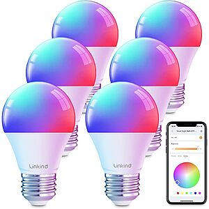6-Count Linkind Smart Color-Changing A19 E26 Wi-Fi LED Light Bulbs (800 Lumens, Alexa/Google Assistant) $19.99 + Free Shipping w/ Prime or on $35+