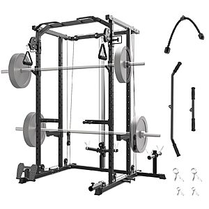 2000LBS Heavy-Duty Power Cage – Multi-Function Squat Rack with Dual Pulley Cable Crossover – Robust Steel Frame $374.04