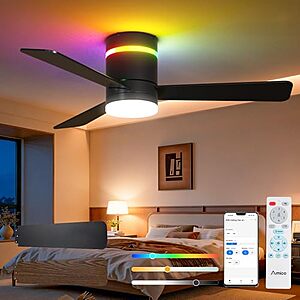 42" Amico RGB LED Flush Mount Ceiling Fan w/ App & Remote Control (Black or White) $39.99 + Free Shipping