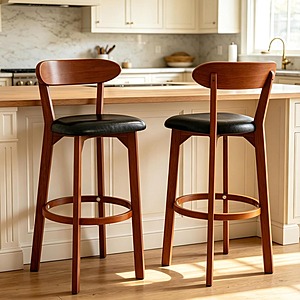 Set of 2 Costway 30.5" Rubber Wood Cushioned Bar Stools w/ Curved Backrest $70 + Free Shipping