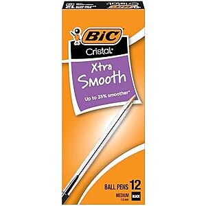 [NEW, SnS] $1.68 | 12-Count BIC Cristal Xtra Smooth Black Ballpoint Pens, Medium Point (Black Ink) at Amazon