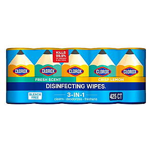 Sam's Club members, 5 pack, Clorox Disinfecting Cleaning Wipes Limited Edition Back to School Variety Pack, Bleach Free, Fresh Scent and Crisp Lemon, $14.98