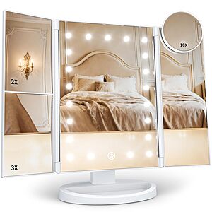 HUONUL 2X/3X/10X Magnifying Vanity Mirror with Light, Trifold Makeup Mirror $23.99