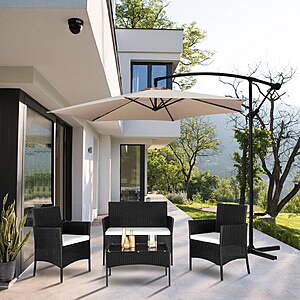 4-Piece Ktaxon Outdoor PE Rattan Conversation Set w/ Glass Coffee Table (Black) $109.99 + Free Shipping