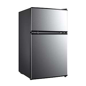 3.2 Cu Ft 2-Door Compact Refrigerator with Freezer, Stainless Steel, Mini Fridge for Dorm, Apartment & Office $84