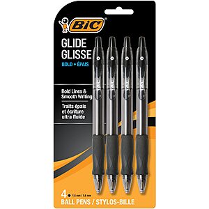 BIC Glide Bold Black Ballpoint Pens, Bold Point, 1.6mm, 4-Count Pack | Retractable Design, Comfortable Full Grip, Ultra-Smooth Ink~$2.82 With S&S @ Amazon