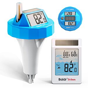 BALDR Solar Pool Thermometer Floating with Easy Read Large Dual LCD IPX8 $22.39