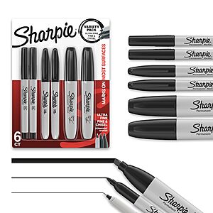 $5.45 w/ S&S - Sharpie Permanent Markers Variety Pack, Includes Chisel, Fine, and Ultra-Fine Tips, Black, 6 Count