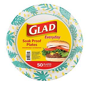 [S&S]50 Ct 10 Inch Glad Round Disposable Paper Plates, Palm Leaves Pattern $5.59 + Free S&H w/ Prime or $35+
