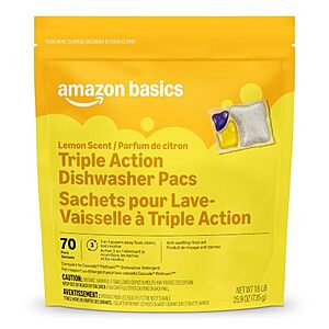 70-Count Amazon Basics Triple Action Dishwasher Pacs (Lemon Scent) $8.33 w/ S&S + Free Shipping w/ Prime or on $35+