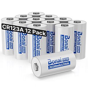 12-Pack BONAI CR123A 3V 1500mAh Lithium Batteries $9.49 w/ S&S + Free Shipping w/ Prime or on $35+