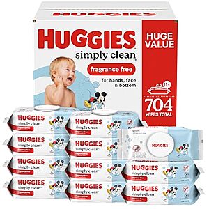 [SnS, AC] $12.69* | 11-Pk 64-Ct Huggies Simply Clean Unscented Baby Diaper Wipes at Amazon