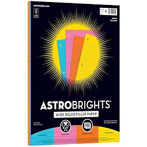 $3.32* | 100-Count Astrobrights Wide Ruled Filler Paper (Assorted Colors) at Amazon