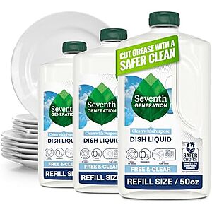 [SnS, AC] $12.01* | 3-Pk 50-Oz Seventh Generation Hand Dish Wash Refill (Free & Clear) at Amazon ($4 each)