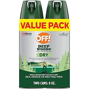 2-Pack 4-Oz OFF! Deep Woods Insect Repellent Dry Aerosol Spray (Non-Greasy) $5.62 w/ S&S + Free Shipping w/ Prime or on orders over $35