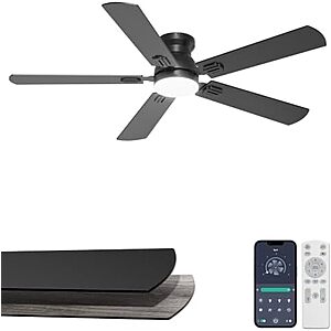 [AC] $71.96* | 2 × Phylluz 52" Flush Mount Low Profile 5-Blade 6-Speed Ceiling Fan w/ LED Light ($35.98 each) at Amazon