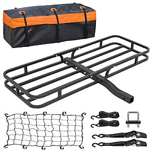 WEIZE Hitch Mount Cargo Carrier Basket 53" X 19" + Waterproof Cargo Bag, Hauling Weight Capacity of 500 Lbs fit on 2 Inch Receiver, with Hitch Stabilizer, Net and Straps