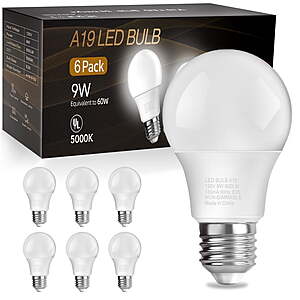 6-Pack DAYBETTER A19 LED Light Bulbs, 60W Equivalent, 9W 800 Lumens, 5000K Daylight, E26 Base $8.46 + Free Shipping w/ Walmart+ or on $35+