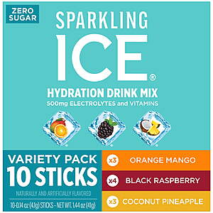 Walmart $3.47 get $1.75 Walmart Cash LIMIT 5 Sparkling Ice Powder Zero  Sugar Hydration Drink Mix Variety Orange Mango, Black Raspberry & Coconut Pineapple, 10 Sticks