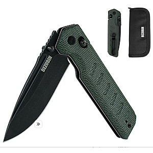 Folding Pocket Knife 3.25" VG10 Blade EDC Folding Knife with Safety Axis Lock Army Green Micarta Handle $19.99