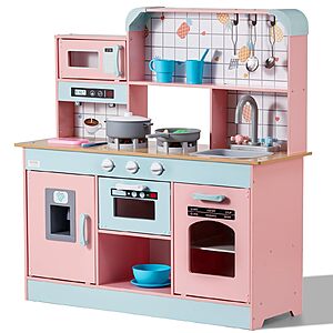 VEVOR Wooden Play Kitchen Toy with Lights, Sounds, Accessory (Pink/White) $74.59 + Free S&H at Amazon