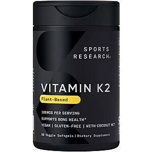 Select Accounts: 60-Count Sports Research 100mcg Vitamin K2 Veggie Softgels with Coconut MCT Oil $9.69 w/ S&S & More + Free Shipping w/ Prime or on $35+
