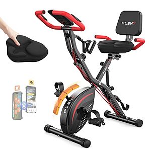 Pleny 5-in-1 Folding Magnetic Resistance Exercise Bike w/ 6.6 LBS Flywheel & Back Support Cushion (Red) $98.99 + Free Shipping