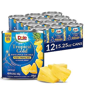 [SnS, AC] $15.97 | 12-Ct 15.25-Oz Dole Tropical Gold Canned Pineapple Chunks in 100% Juice at Amazon
