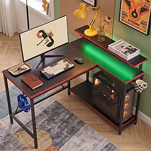 Pinmoco 42" Reversible L-Shaped Computer Desk w/ Monitor Stand, Cup Holder & Headset Hooks (Carbon Fiber Black) $59.88 + Free Shipping