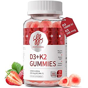 60-Count iMATCHME Vitamin D3 K2 Gummies (10000 IU) $7.59 + Free Shipping w/ Prime or on $35+